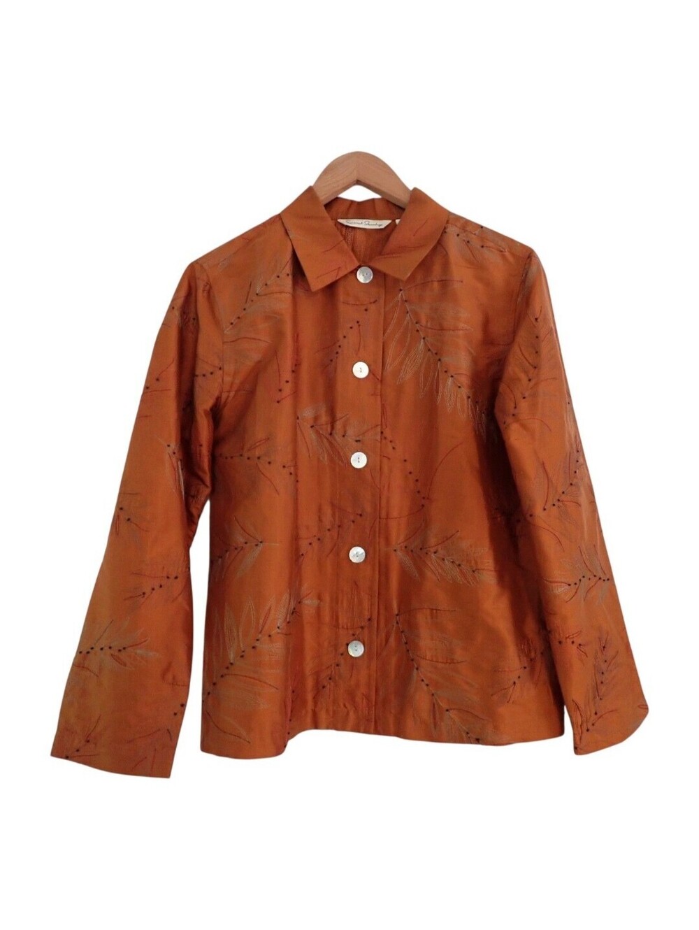 French Laundry Jacket Womens M Silk Embroidered Rust Orange Button Front